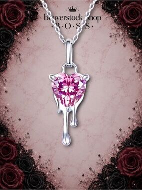 NEW Exclusively Fancy – 925 Sterling Silver Pink Heart Melt Necklace